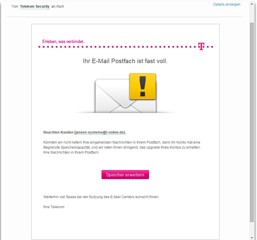 Screenshot dieser Phishingmails